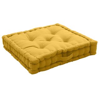 Coussin De Sol Uni En Pur Coton - 50x50x10 Cm - Jaune