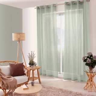 Voilage Uni Ajouré à Oeillets - 140x240 Cm - Vert