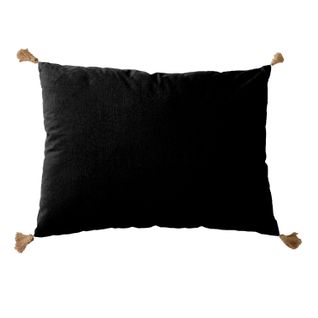 Coussin Rectangulaire 4 Pompons En Jute - 70x50 Cm - Noir