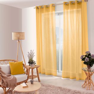 Voilage Uni Ajouré à Oeillets - 140x240 Cm - Jaune Moutarde