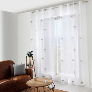 Voilage Tamisant Aux Broderies Florales - 140x240 Cm - Gris Galet