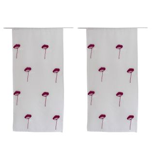 Paire De Petits Voilages Brodés De Fleurs - 60x120 Cm - Bordeaux