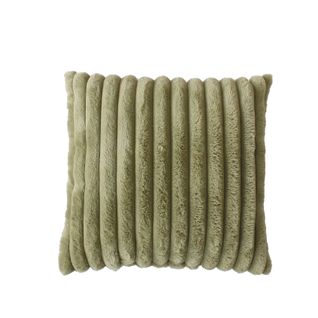 Coussin Côtelé à Effet Fourrure - 40 X 40cm - Olive