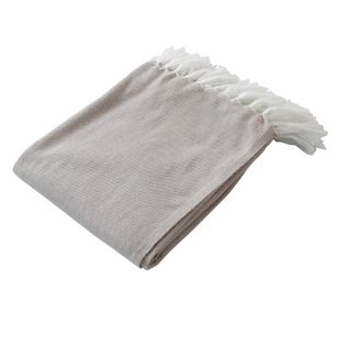 Plaid Jacquard à Longues Franges - 130x150 Cm - Beige