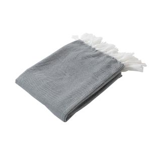 Plaid Jacquard à Longues Franges - 130x150 Cm - Gris Clair