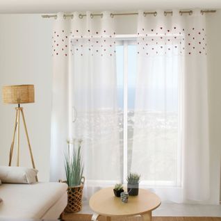 Rideau Voilage à Motif "cœur" 140x240cm Rouge