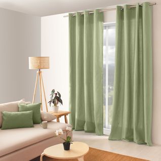 Rideau Coloré En Pur Coton 8 Oeillets - 135x240 Cm - Vert Olive