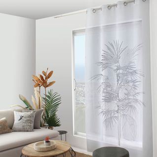 Voilage à Oeillets Imprimé Palmiers - 140x240 Cm - Gris Anthracite