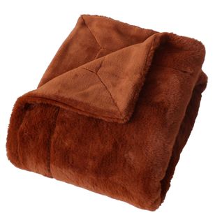 Plaid - Effet Fourrure Double Face Flanelle - 125x150 Cm - Cuivre