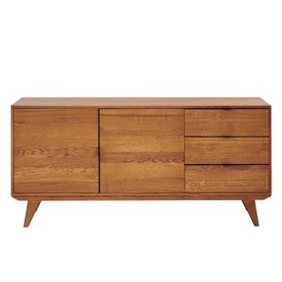 Buffet Bas Rétro En Bois Chêne 2 Portes 3 Tiroirs L160 Noir - Mallet