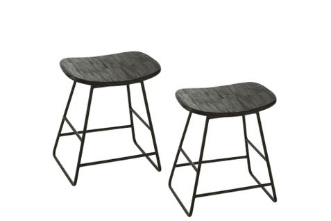 Tabourets En Teck Recyclé Brossé Et En Métal (lot De 2) - Dili