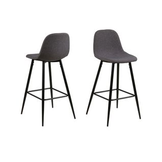 Tabourets De Bar En Tissu Piétement Métal Noir (lot De 2) - Willy