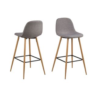 Tabourets De Bar En Tissu Piétement En Bois (lot De 2) - William