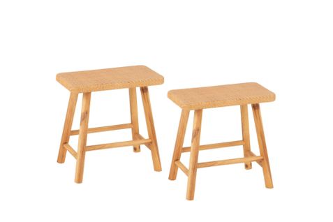Tabourets En Pin Et Rotin Naturel (lot De 2) - Laos