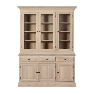 Vaisselier En Chêne Blanchi 3 Portes Vitrées 3 Tiroirs 3 Portes Bois - Victoria