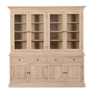 Vaisselier En Chêne Blanchi 4 Portes Vitrées 4 Tiroirs 4 Portes Bois - Victoria