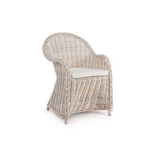 Fauteuil En Rotin Blanchi Et Coussin En Coton - Saint Tropez
