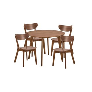 Table Ronde En Bois Noyer D105 + 4 Chaises Noyer - Leta