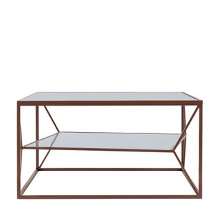 Table Basse Carrée En Métal Marron Double Plateau En Verre L70 - Theia