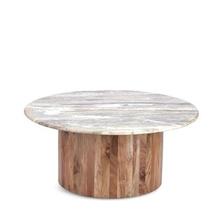 Table Basse Ronde En Bois D'acacia Et Marbre Beige D80 - Joana