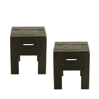 Tabourets En Bois Massif Carrés (lot De 2) - Terra