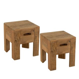 Tabourets En Bois Massif Carrés (lot De 2) - Terra