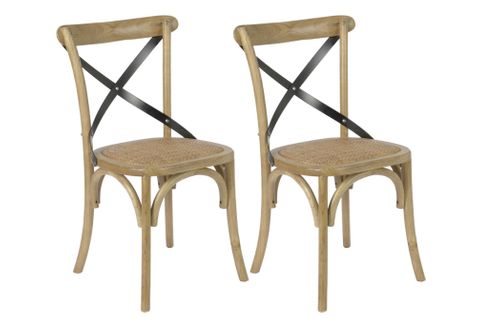 Chaises En Bois Massif Et Métal Assise Rotin (lot De 2) - Bistrot