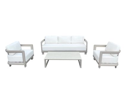 Salon Bas 5p En Aluminium Taupe Et Plateau En Pierre Ivoire Calarossa