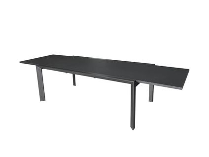 Table De Jardin 8/12p En Aluminium Et Plateau En Verre Poli Noir Modulo