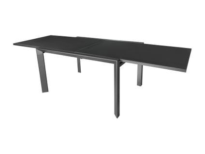 Table De Jardin 6/10p En Aluminium Et Plateau En Verre Poli Noir Modulo