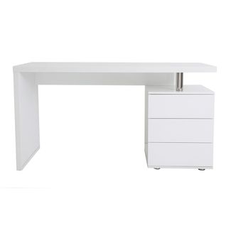 Bureau Avec Rangements 3 Tiroirs Design Blanc Laqué Brillant L140 Cm Calix