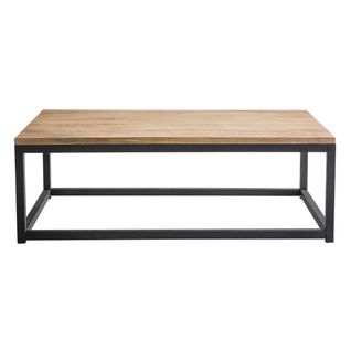 Table Basse Rectangulaire Bois Clair Manguier Massif Et Métal Noir L120 Cm Factory