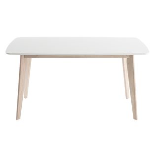 Table à Manger Scandinave Blanc Et Bois Clair Rectangulaire L150 Cm Leena