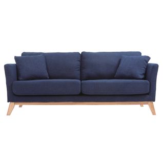 Canapé Scandinave Déhoussable 3 Places En Tissu Bleu Foncé Et Bois Clair Oslo