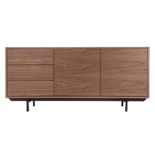 Buffet Vintage En Bois Foncé Noyer 2 Portes 3 Tiroirs L160 Cm Manny