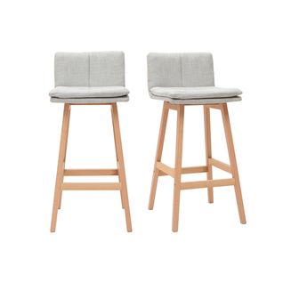 Tabouret De Bar En Tissu Gris Perle Et Bois (lot De 2) Joan