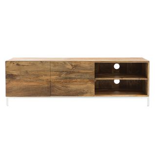 Meuble TV En Bois Manguier Massif Et Métal Blanc 145cm Boho