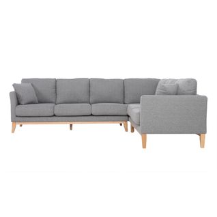 Canapé D'angle Déhoussable Scandinave 5-6 Places En Tissu Gris Clair Et Bois Clair Oslo