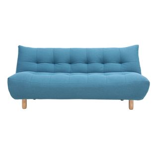 Canapé Convertible Scandinave 3 Places En Tissu Bleu Canard Et Bois Clair Yumi