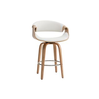 Tabouret De Bar Design Blanc Et Bois Clair 65 Cm Aramis