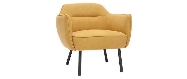 Fauteuil Design En Tissu Effet Velours Jaune Moutarde Et Métal Noir Laurens