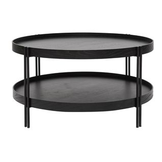 Table Basse Ronde Design Bois Noir Et Métal Noir D80 Cm Twice