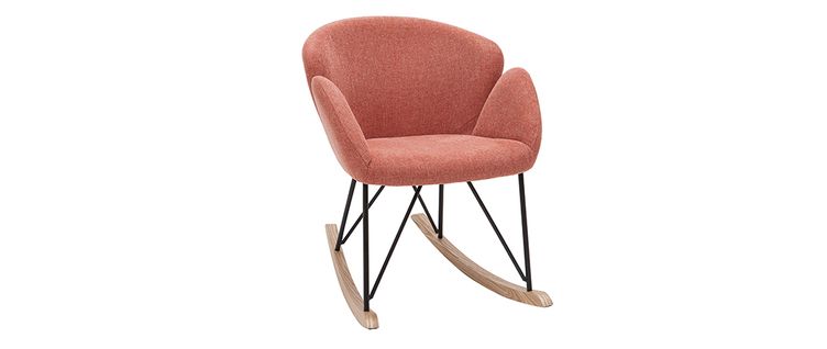 Rocking Chair En Tissu Effet Velours Texturé Terracotta, Métal Noir Et Bois Clair Rhapsody