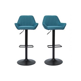 Tabourets De Bar Réglables Design En Tissu Bleu (lot De 2) Ronnie