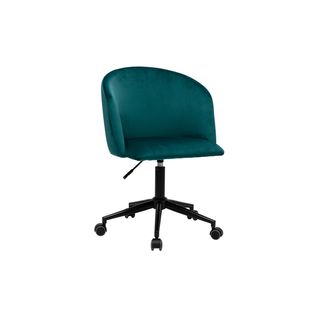 Chaise De Bureau à Roulettes En Tissu Velours Bleu Pétrole Et Métal Noir Vanity