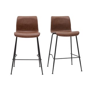 Tabourets De Bar Fixes Marron Aspect Vieilli Et Métal Noir H65 Cm (lot De 2) Harold