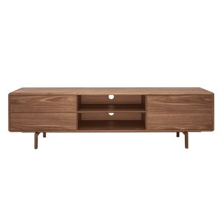 Meuble TV En Bois Foncé Noyer 1 Porte 2 Tiroirs L180 Cm Suva