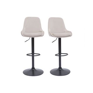 Tabourets De Bar Design Réglables En Tissu Velours Taupe Et Métal Noir 360° (lot De 2) Holo