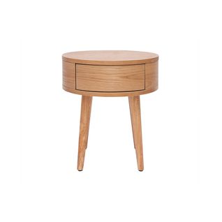 Table De Chevet Ronde En Bois Clair Avec Tiroir Judith