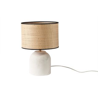Lampe à Poser Blanche En Céramique Effet Pierre Et Abat-jour En Raphia H35 Cm Rocha